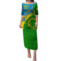 Personalized Malampa Day Puletasi Sand Drawing Vanuatuan Pattern LT05 Long Dress Green - Polynesian Pride