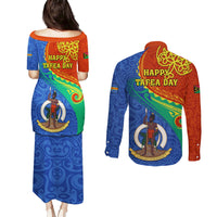 tafea-day-couples-matching-puletasi-dress-and-long-sleeve-button-shirts-sand-drawing-vanuatuan-pattern