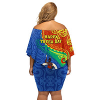 Tafea Day Off Shoulder Short Dress Sand Drawing Vanuatuan Pattern LT05 - Polynesian Pride