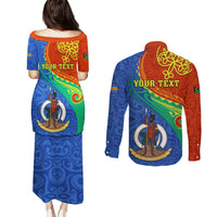 Personalized Tafea Day Couples Matching Puletasi Dress and Long Sleeve Button Shirts Sand Drawing Vanuatuan Pattern LT05 - Polynesian Pride