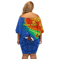 Personalized Tafea Day Off Shoulder Short Dress Sand Drawing Vanuatuan Pattern LT05 - Polynesian Pride