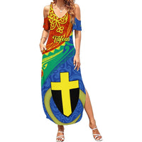 Personalized Tafea Day Summer Maxi Dress Sand Drawing Vanuatuan Pattern LT05 Women Blue - Polynesian Pride