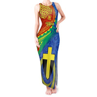 Personalized Tafea Day Tank Maxi Dress Sand Drawing Vanuatuan Pattern LT05 Women Blue - Polynesian Pride