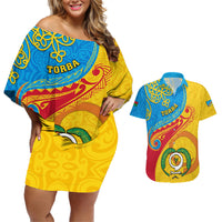 torba-day-couples-matching-off-shoulder-short-dress-and-hawaiian-shirt-sand-drawing-vanuatuan-pattern