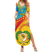 Torba Day Summer Maxi Dress Sand Drawing Vanuatuan Pattern LT05 Women Yellow - Polynesian Pride