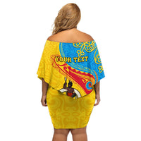 Personalized Torba Day Off Shoulder Short Dress Sand Drawing Vanuatuan Pattern LT05 - Polynesian Pride
