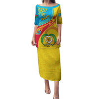 Personalized Torba Day Puletasi Sand Drawing Vanuatuan Pattern LT05 Long Dress Yellow - Polynesian Pride