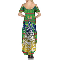 Personalised Cook Islands Christmas Family Matching Summer Maxi Dress and Hawaiian Shirt Santa Coat Of Arms Meri Kiritimiti LT05 - Polynesian Pride