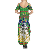 Personalised Cook Islands Christmas Summer Maxi Dress Santa Coat Of Arms Meri Kiritimiti LT05 - Polynesian Pride