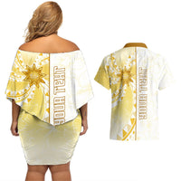 Personalised Polynesia Couples Matching Off Shoulder Short Dress and Hawaiian Shirt Bahai Faith Symbol LT05 - Polynesian Pride