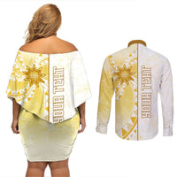 Personalised Polynesia Couples Matching Off Shoulder Short Dress and Long Sleeve Button Shirt Bahai Faith Symbol LT05 - Polynesian Pride