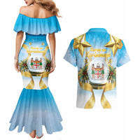 Fiji Christmas Couples Matching Mermaid Dress and Hawaiian Shirt Snow Globe With Fijian Santa LT05 - Polynesian Pride