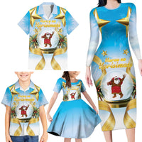 Fiji Christmas Family Matching Long Sleeve Bodycon Dress and Hawaiian Shirt Snow Globe With Fijian Santa LT05 - Polynesian Pride