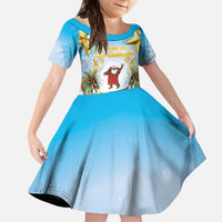 Fiji Christmas Family Matching Mermaid Dress and Hawaiian Shirt Snow Globe With Fijian Santa LT05 Daughter's Dress Blue - Polynesian Pride