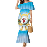 Fiji Christmas Family Matching Mermaid Dress and Hawaiian Shirt Snow Globe With Fijian Santa LT05 Mom's Dress Blue - Polynesian Pride