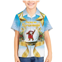 Fiji Christmas Family Matching Mermaid Dress and Hawaiian Shirt Snow Globe With Fijian Santa LT05 Son's Shirt Blue - Polynesian Pride