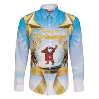 Fiji Christmas Family Matching Short Sleeve Bodycon Dress and Hawaiian Shirt Snow Globe With Fijian Santa LT05 Dad's Shirt - Long Sleeve Blue - Polynesian Pride