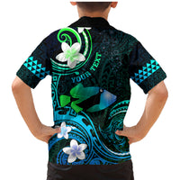 Personalised Hawaii Humuhumu Reef Triggerfish Family Matching Mermaid Dress and Hawaiian Shirt Turquoise With Plumeria LT05 - Polynesian Pride