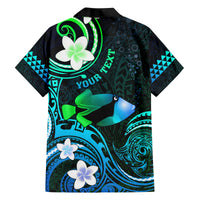Personalised Hawaii Humuhumu Reef Triggerfish Family Matching Tank Maxi Dress and Hawaiian Shirt Turquoise With Plumeria LT05 - Polynesian Pride