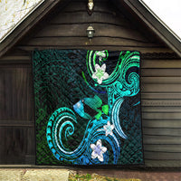 Hawaii Humuhumu Reef Triggerfish Quilt Turquoise With Plumeria LT05 - Polynesian Pride