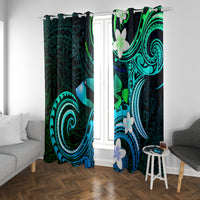 Hawaii Humuhumu Reef Triggerfish Window Curtain Turquoise With Plumeria LT05 With Grommets Turquoise - Polynesian Pride