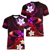 Personalised Hawaii Humuhumu Reef Triggerfish Women V Neck T Shirt Maroon With Plumeria LT05 - Polynesian Pride