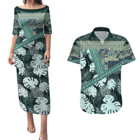 Hawaii Plant Kalo Couples Matching Puletasi and Hawaiian Shirt Hawaiian Tapa Pattern LT05 Green - Polynesian Pride