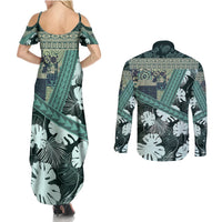 Hawaii Plant Kalo Couples Matching Summer Maxi Dress and Long Sleeve Button Shirt Hawaiian Tapa Pattern LT05 - Polynesian Pride