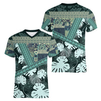 Hawaii Plant Kalo Women V Neck T Shirt Hawaiian Tapa Pattern LT05 - Polynesian Pride