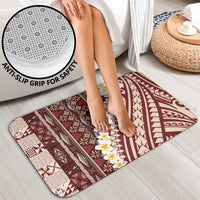 Red Vintage Tonga Ngatu Pattern With Plumeria Bathroom Set - Polynesian Pride