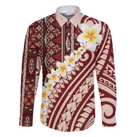 Red Vintage Tonga Ngatu Pattern With Plumeria Family Matching Puletasi and Hawaiian Shirt - Polynesian Pride