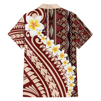 Red Vintage Tonga Ngatu Pattern With Plumeria Family Matching Tank Maxi Dress and Hawaiian Shirt - Polynesian Pride