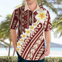 Red Vintage Tonga Ngatu Pattern With Plumeria Hawaiian Shirt - Polynesian Pride