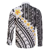 Black Vintage Tonga Ngatu Pattern With Plumeria Family Matching Off The Shoulder Long Sleeve Dress and Hawaiian Shirt LT05 - Polynesian Pride