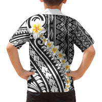 Black Vintage Tonga Ngatu Pattern With Plumeria Family Matching Short Sleeve Bodycon Dress and Hawaiian Shirt LT05 - Polynesian Pride