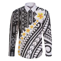 Black Vintage Tonga Ngatu Pattern With Plumeria Family Matching Short Sleeve Bodycon Dress and Hawaiian Shirt LT05 Dad's Shirt - Long Sleeve Black - Polynesian Pride