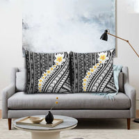 Black Vintage Tonga Ngatu Pattern With Plumeria Pillow Cover - Polynesian Pride