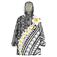 Black Vintage Tonga Ngatu Pattern With Plumeria Wearable Blanket Hoodie LT05 One Size Black - Polynesian Pride