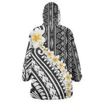 Black Vintage Tonga Ngatu Pattern With Plumeria Wearable Blanket Hoodie LT05 - Polynesian Pride