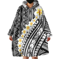 Black Vintage Tonga Ngatu Pattern With Plumeria Wearable Blanket Hoodie LT05 - Polynesian Pride