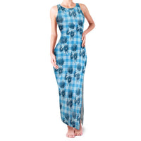 Blue Palaka Hawaii Family Matching Tank Maxi Dress and Hawaiian Shirt Hawaiian Lehua Blossoms LT05 Mom's Dress Blue - Polynesian Pride