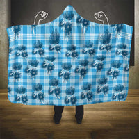 Blue Palaka Hawaii Hooded Blanket Hawaiian Lehua Blossoms