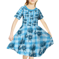 Blue Palaka Hawaii Kid Short Sleeve Dress Hawaiian Lehua Blossoms