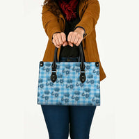 Blue Palaka Hawaii Leather Bag Hawaiian Lehua Blossoms