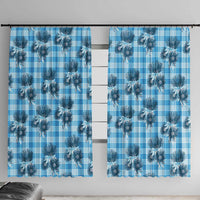 Blue Palaka Hawaii Window Curtain Hawaiian Lehua Blossoms