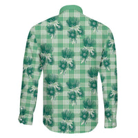 Green Palaka Hawaii Family Matching Off The Shoulder Long Sleeve Dress and Hawaiian Shirt Hawaiian Lehua Blossoms LT05 - Polynesian Pride