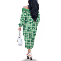 Green Palaka Hawaii Family Matching Off The Shoulder Long Sleeve Dress and Hawaiian Shirt Hawaiian Lehua Blossoms LT05 - Polynesian Pride
