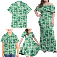Green Palaka Hawaii Family Matching Off Shoulder Maxi Dress and Hawaiian Shirt Hawaiian Lehua Blossoms LT05 - Polynesian Pride