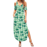 Green Palaka Hawaii Family Matching Summer Maxi Dress and Hawaiian Shirt Hawaiian Lehua Blossoms LT05 Mom's Dress Green - Polynesian Pride