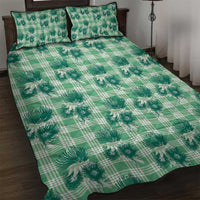 Green Palaka Hawaii Quilt Bed Set Hawaiian Lehua Blossoms